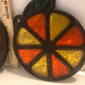 Vintage Enesco Stained Glass Orange Trivet